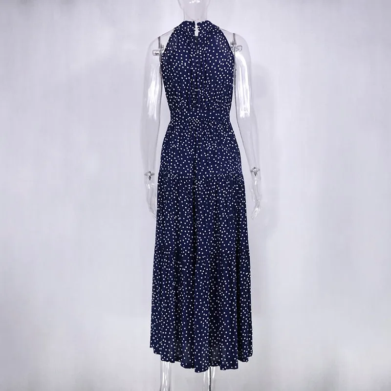 Summer Long Polka Dot Casual Sexy Halter Strapless Yellow Sundress