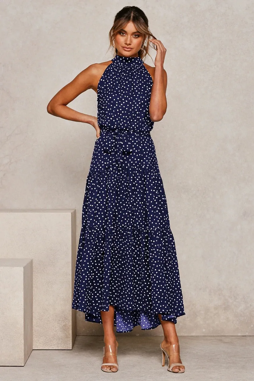 Summer Long Polka Dot Casual Sexy Halter Strapless Yellow Sundress