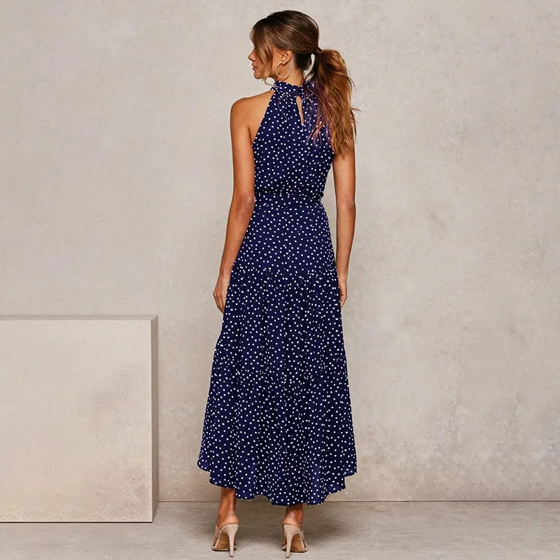 Summer Long Polka Dot Casual Sexy Halter Strapless Yellow Sundress