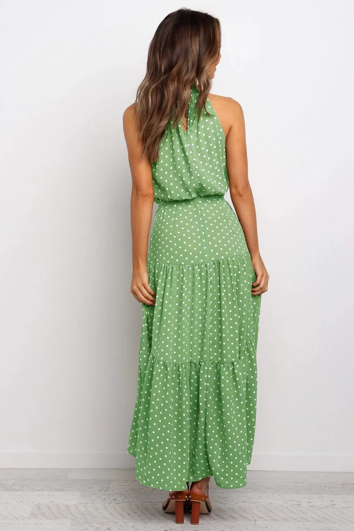 Summer Long Polka Dot Casual Sexy Halter Strapless Yellow Sundress