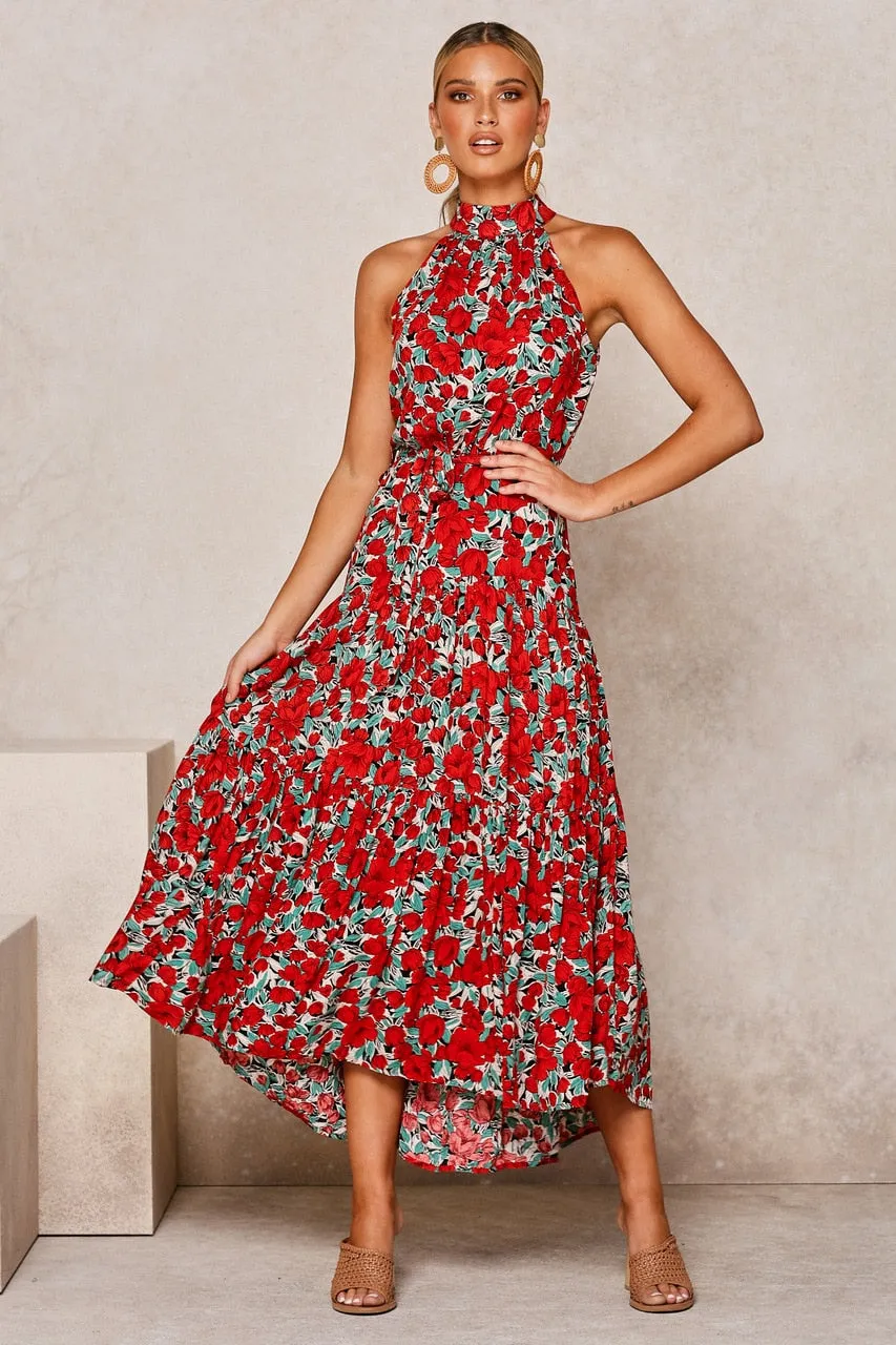 Summer Long Polka Dot Casual Sexy Halter Strapless Yellow Sundress