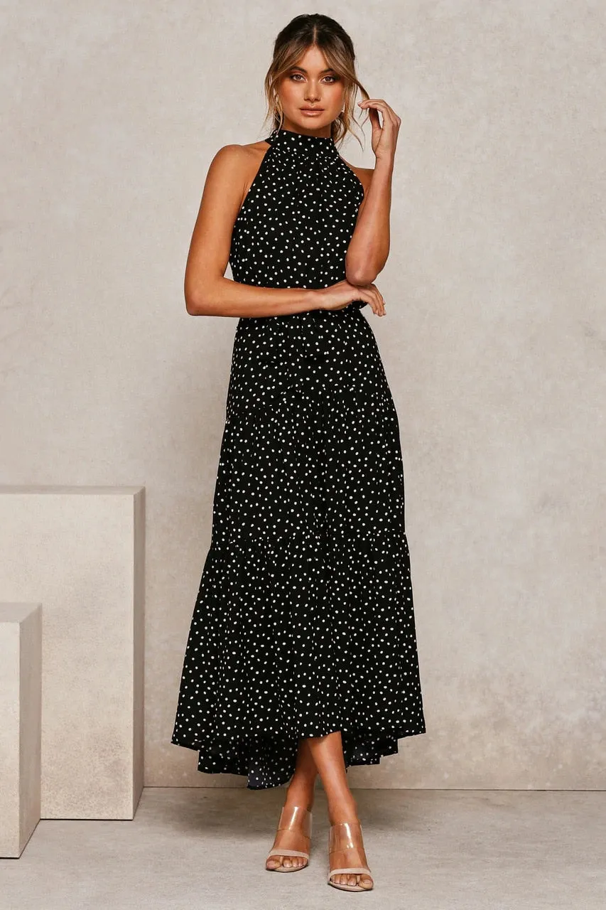 Summer Long Polka Dot Casual Sexy Halter Strapless Yellow Sundress