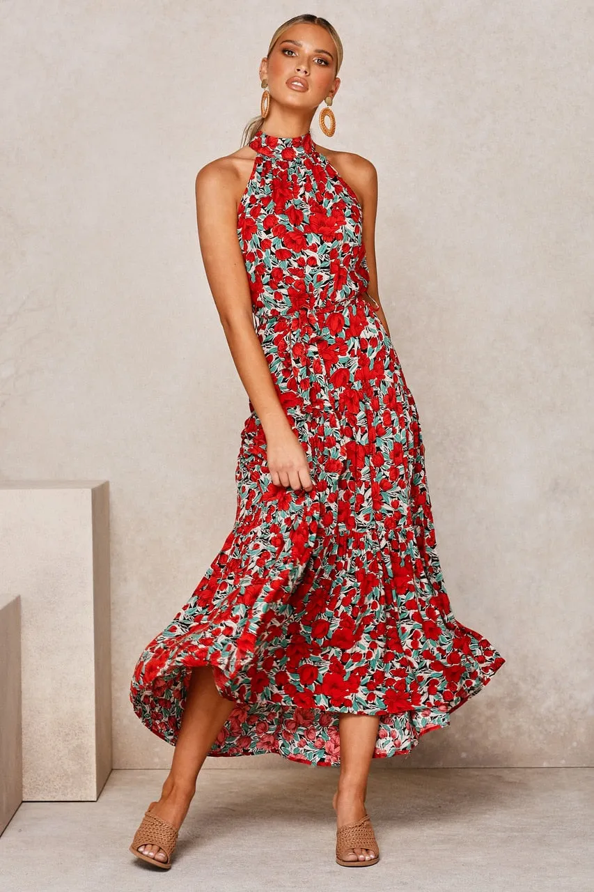 Summer Long Polka Dot Casual Sexy Halter Strapless Yellow Sundress