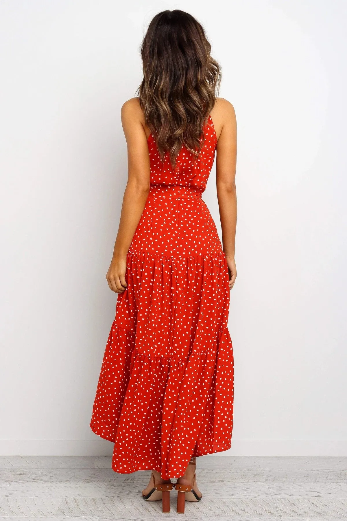 Summer Long Polka Dot Casual Sexy Halter Strapless Yellow Sundress