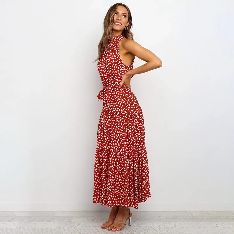 Summer Long Polka Dot Casual Sexy Halter Strapless Yellow Sundress