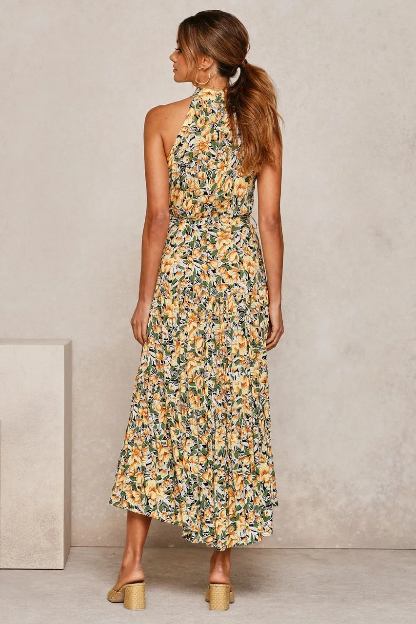 Summer Long Polka Dot Casual Sexy Halter Strapless Yellow Sundress