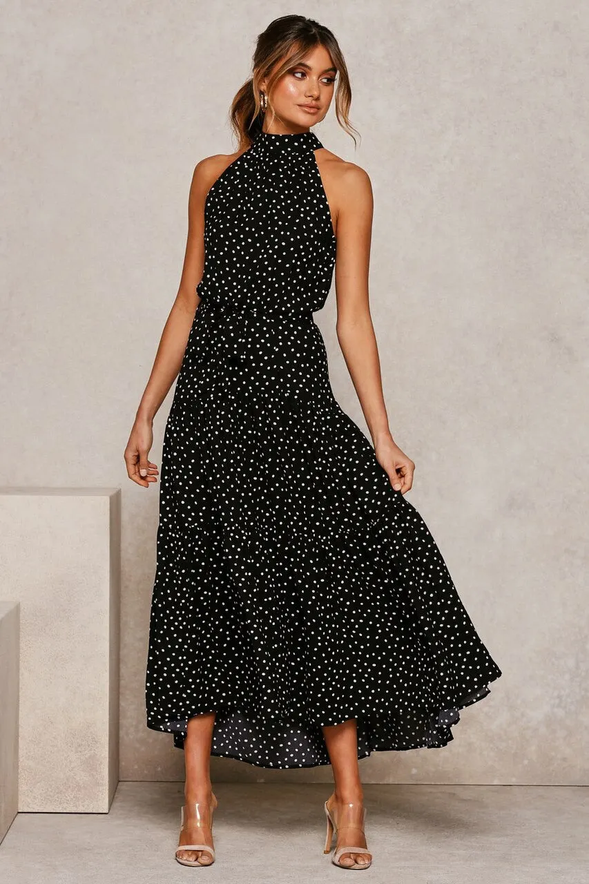Summer Long Polka Dot Casual Sexy Halter Strapless Yellow Sundress
