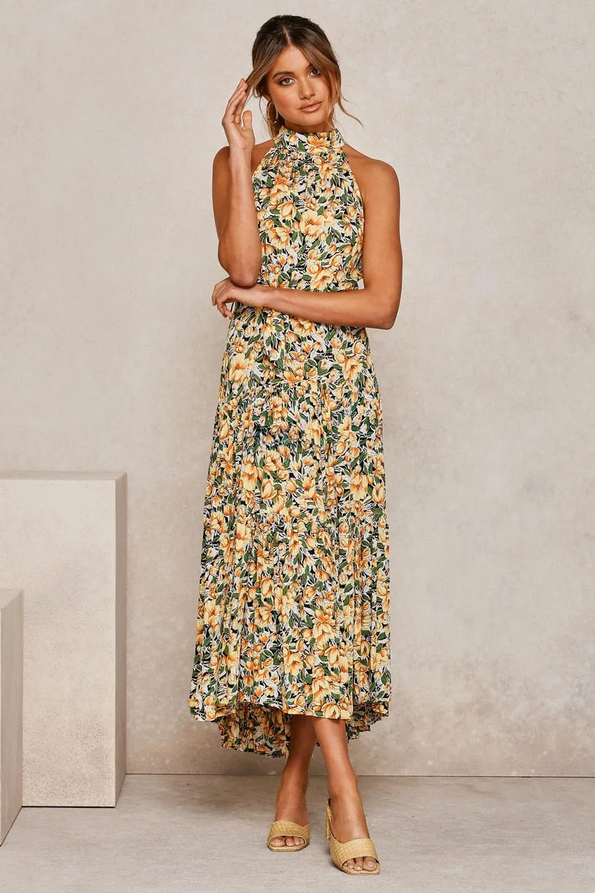 Summer Long Polka Dot Casual Sexy Halter Strapless Yellow Sundress