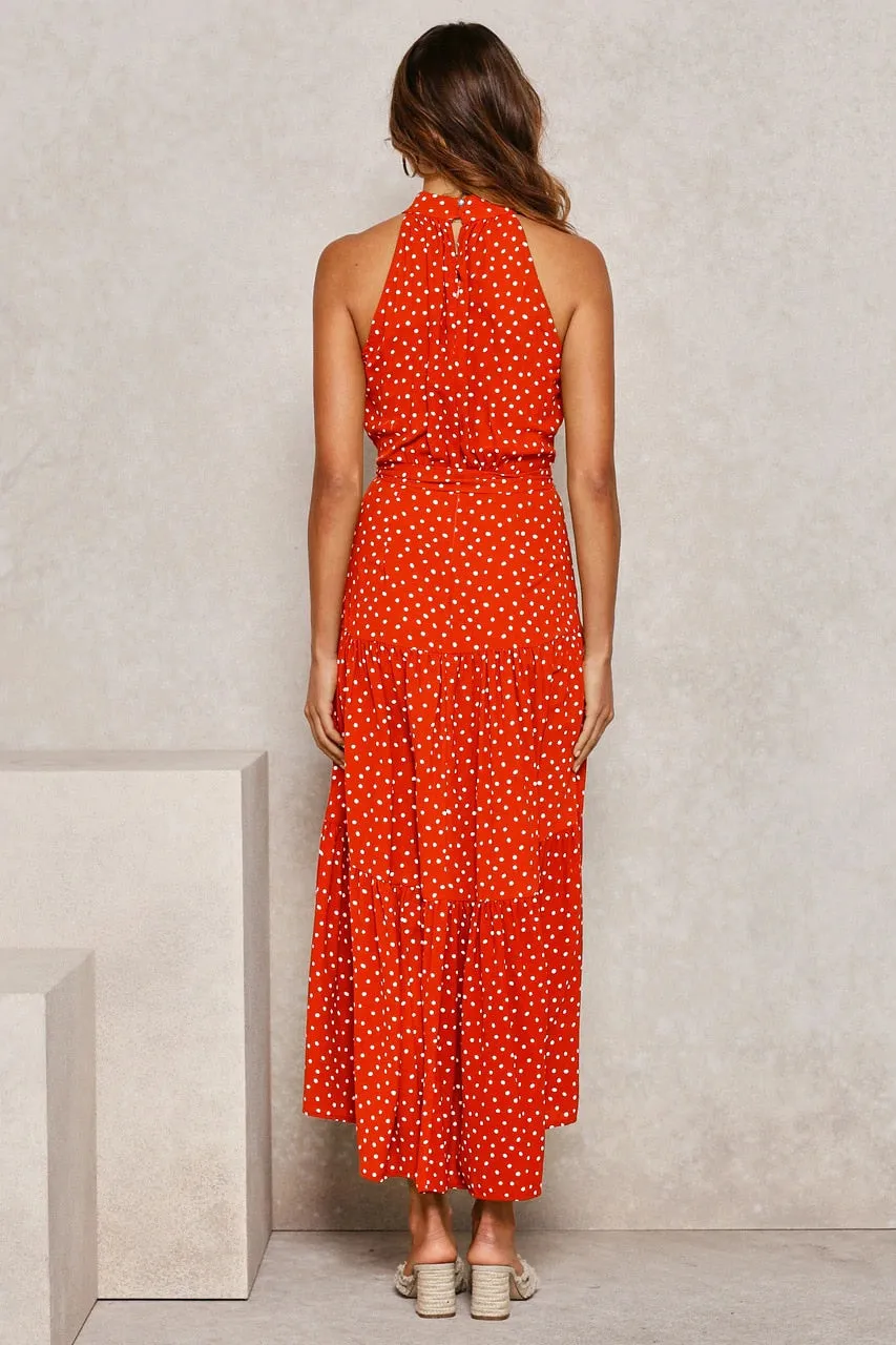 Summer Long Polka Dot Casual Sexy Halter Strapless Yellow Sundress