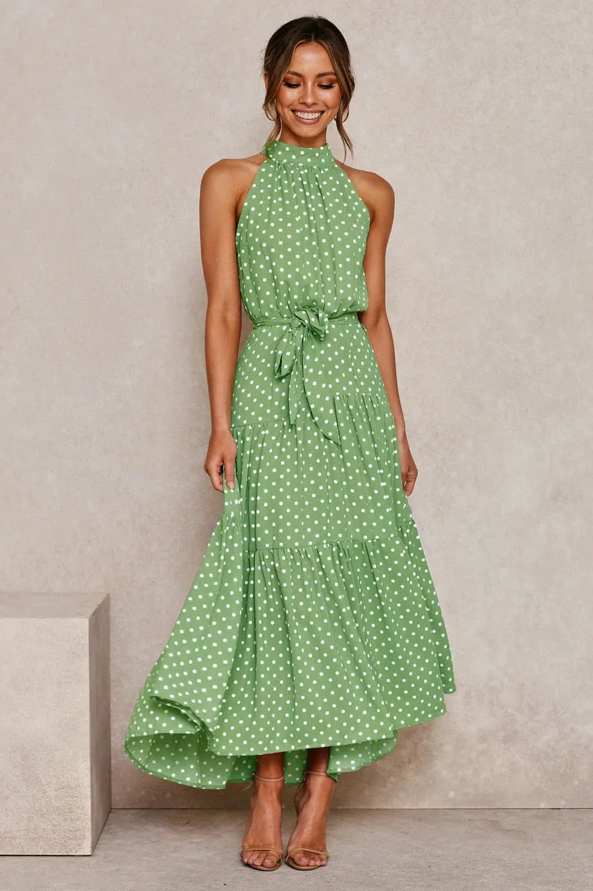 Summer Long Polka Dot Casual Sexy Halter Strapless Yellow Sundress