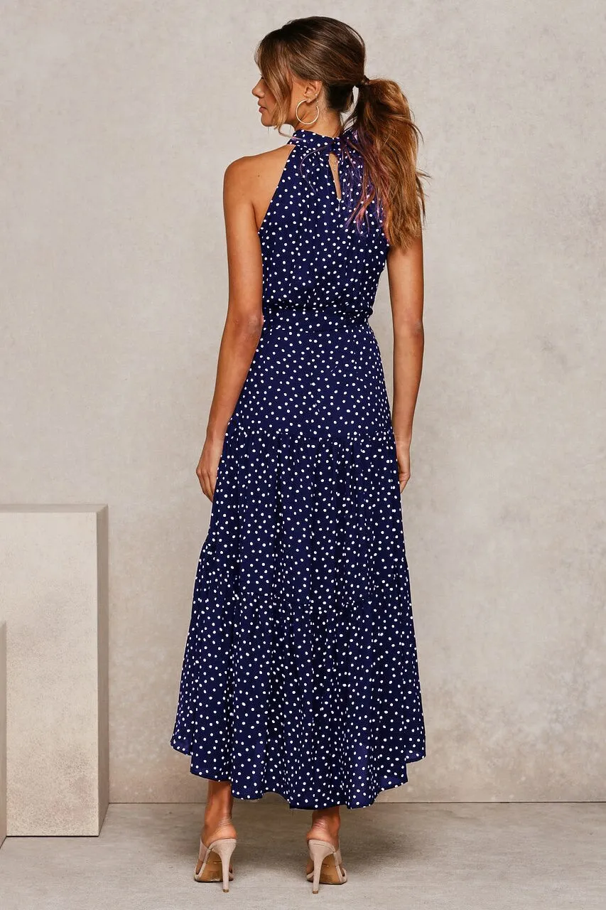 Summer Long Polka Dot Casual Sexy Halter Strapless Yellow Sundress