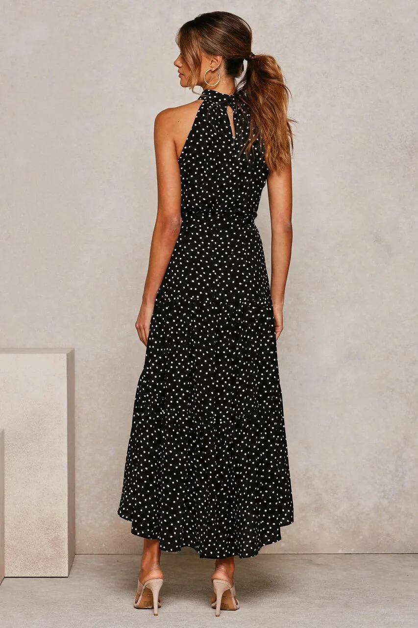 Summer Long Polka Dot Casual Sexy Halter Strapless Yellow Sundress