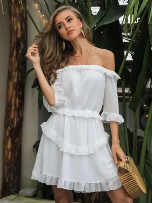 Sweet Ruffles White Short A-Line Dress