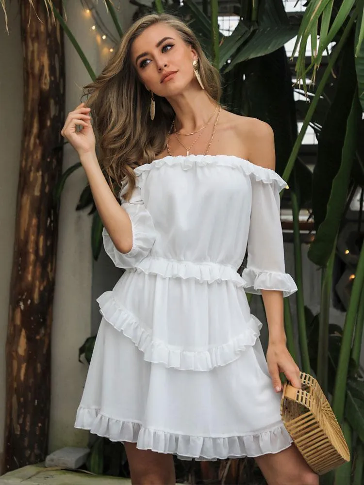 Sweet Ruffles White Short A-Line Dress