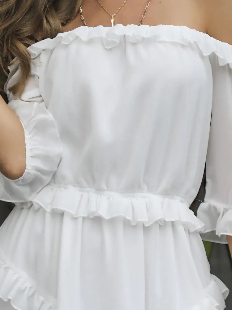 Sweet Ruffles White Short A-Line Dress