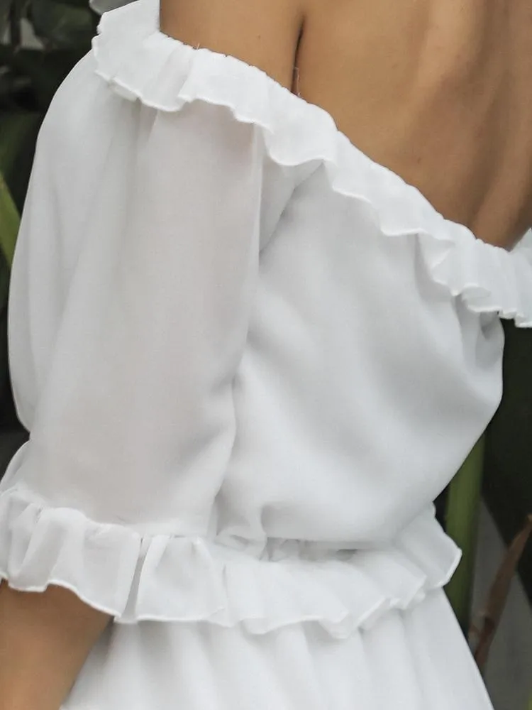 Sweet Ruffles White Short A-Line Dress