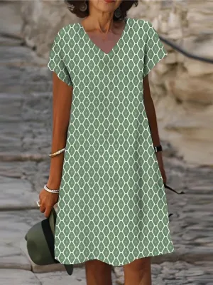 TastyHottie - Green V Neck Causal Short Sleeve Shift Dress