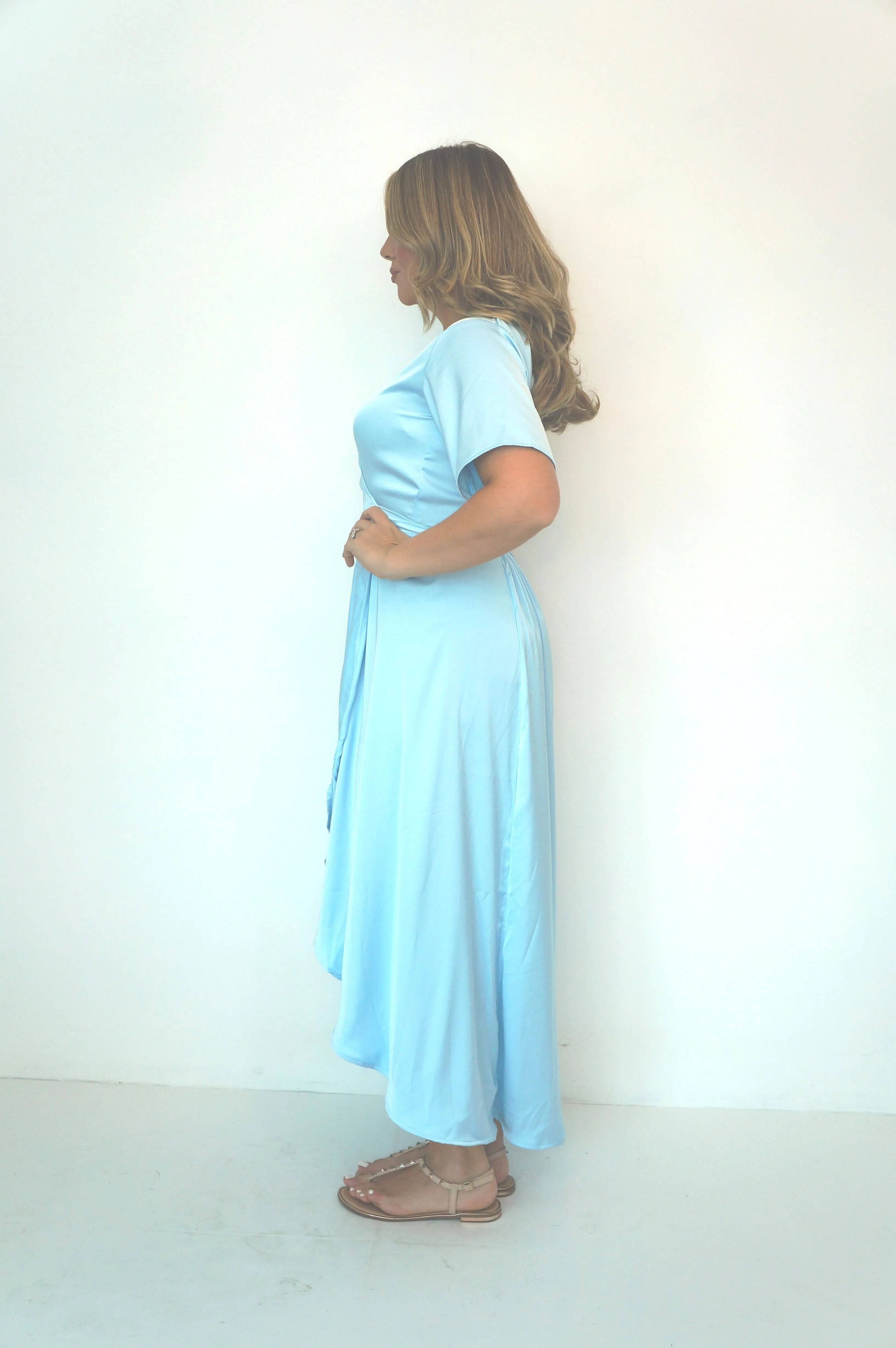 The Maxi Wrap Dress - Ice Blue Satin