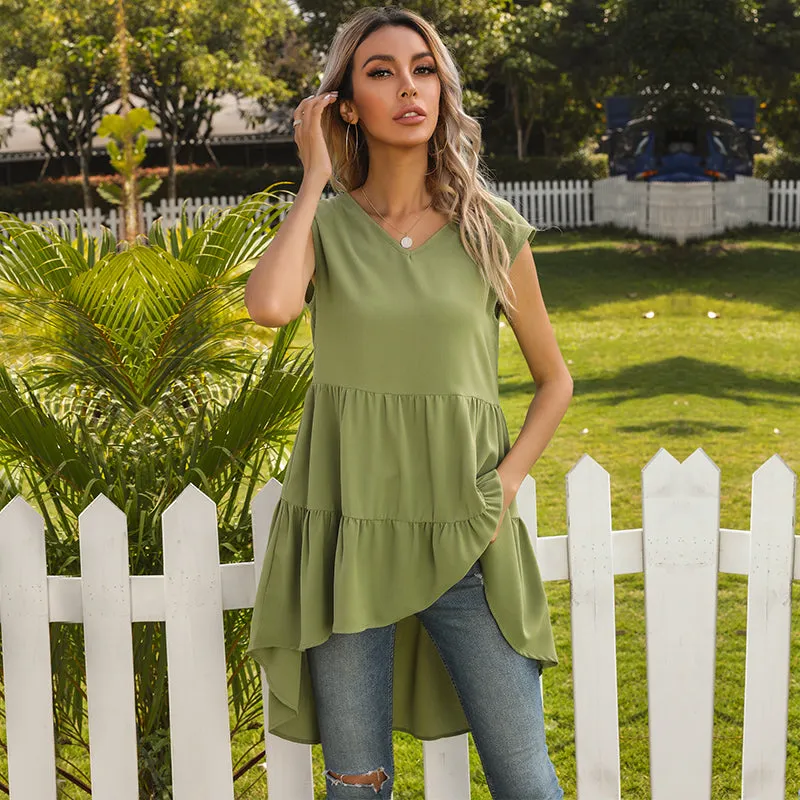 V-Neck Ruffle Tunic Tank