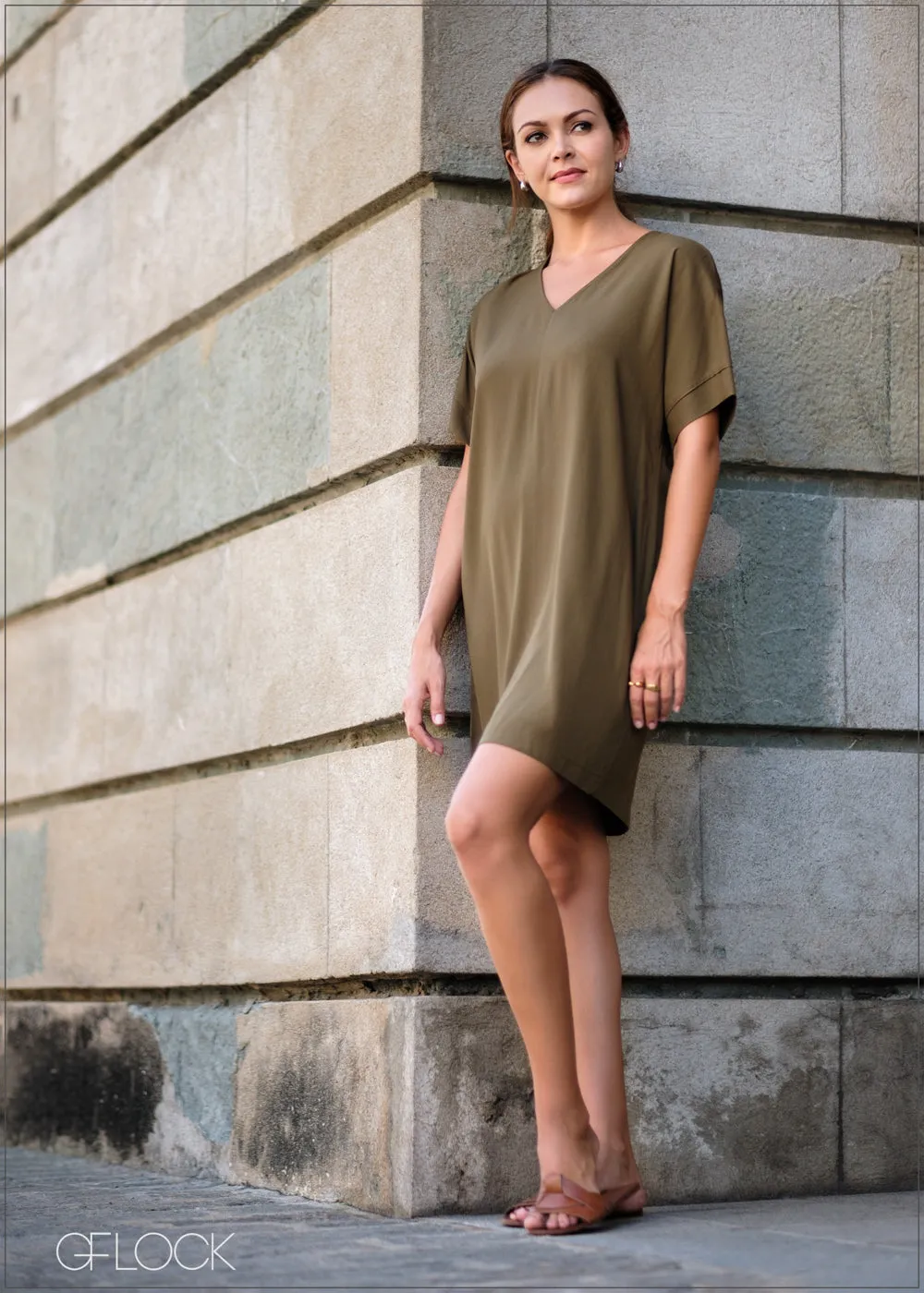 V-Neck Shift Dress - 010124