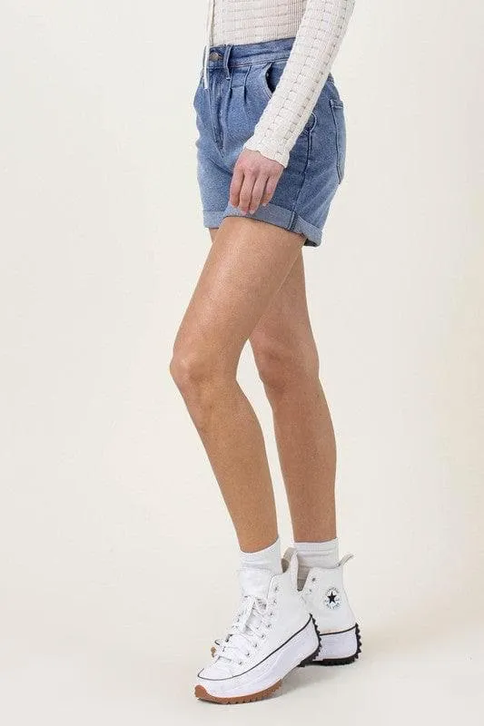 Vibrant M.i.U Denim Shorts w/ Pin Tuck Detail