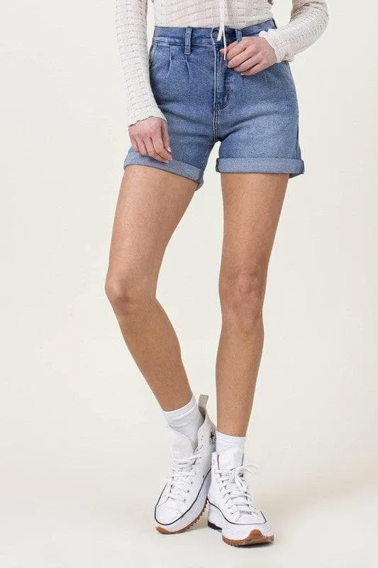 Vibrant M.i.U Denim Shorts w/ Pin Tuck Detail
