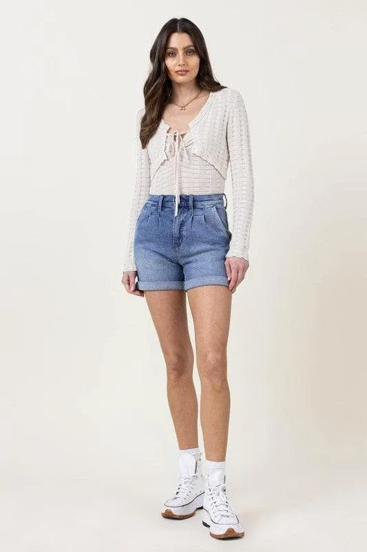 Vibrant M.i.U Denim Shorts w/ Pin Tuck Detail