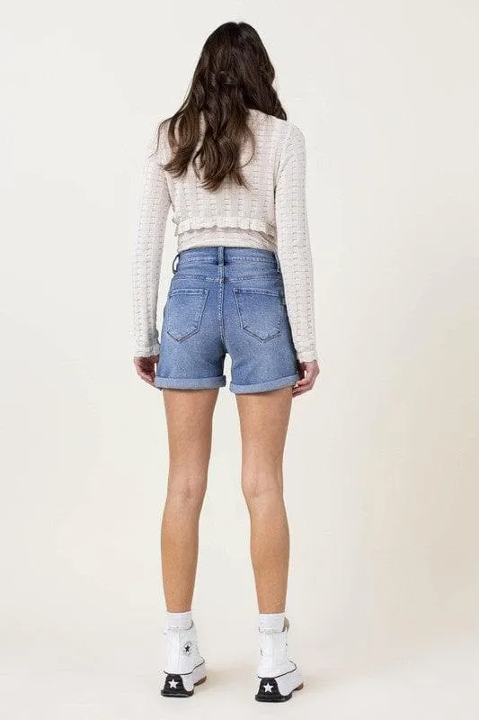 Vibrant M.i.U Denim Shorts w/ Pin Tuck Detail
