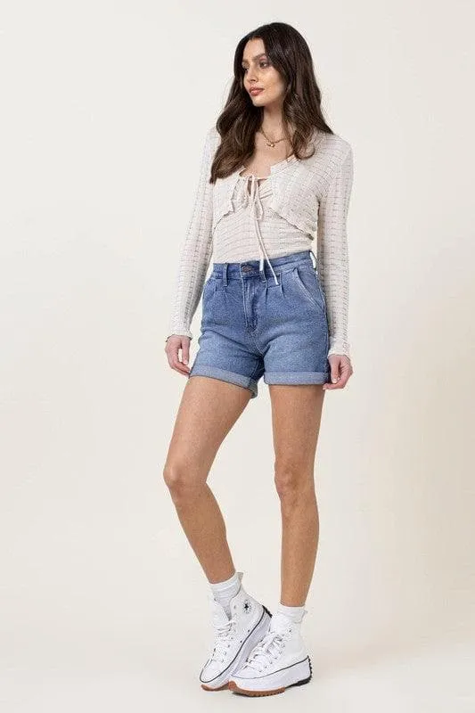 Vibrant M.i.U Denim Shorts w/ Pin Tuck Detail