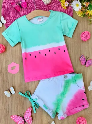 Watermelon Seeds Denim Shorts Set