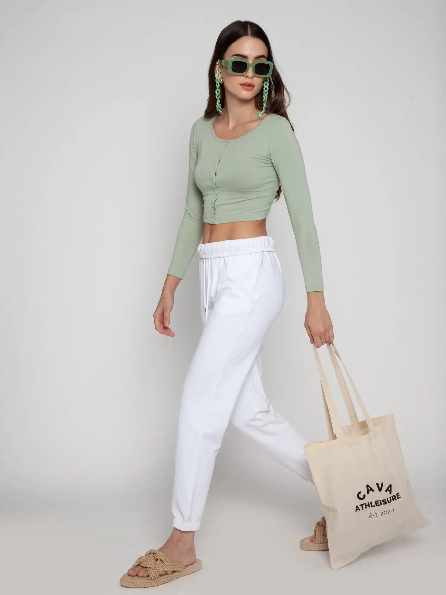 White Rolled-up Jogger