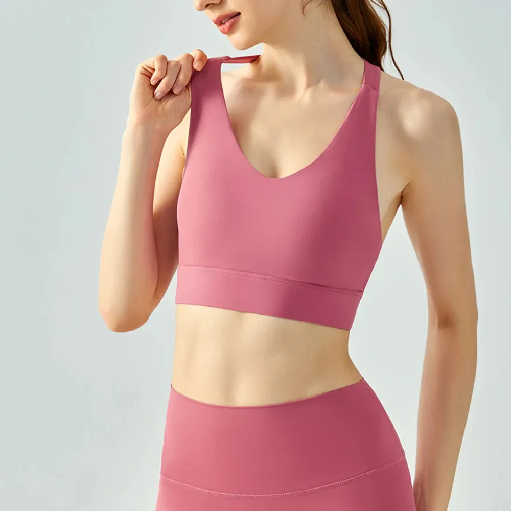 WISYOA Sexy Backless Sports Bra Women Outfits Fitness Top with Push Up Gym Wear Running Training Underwear for Workout Yoga Top