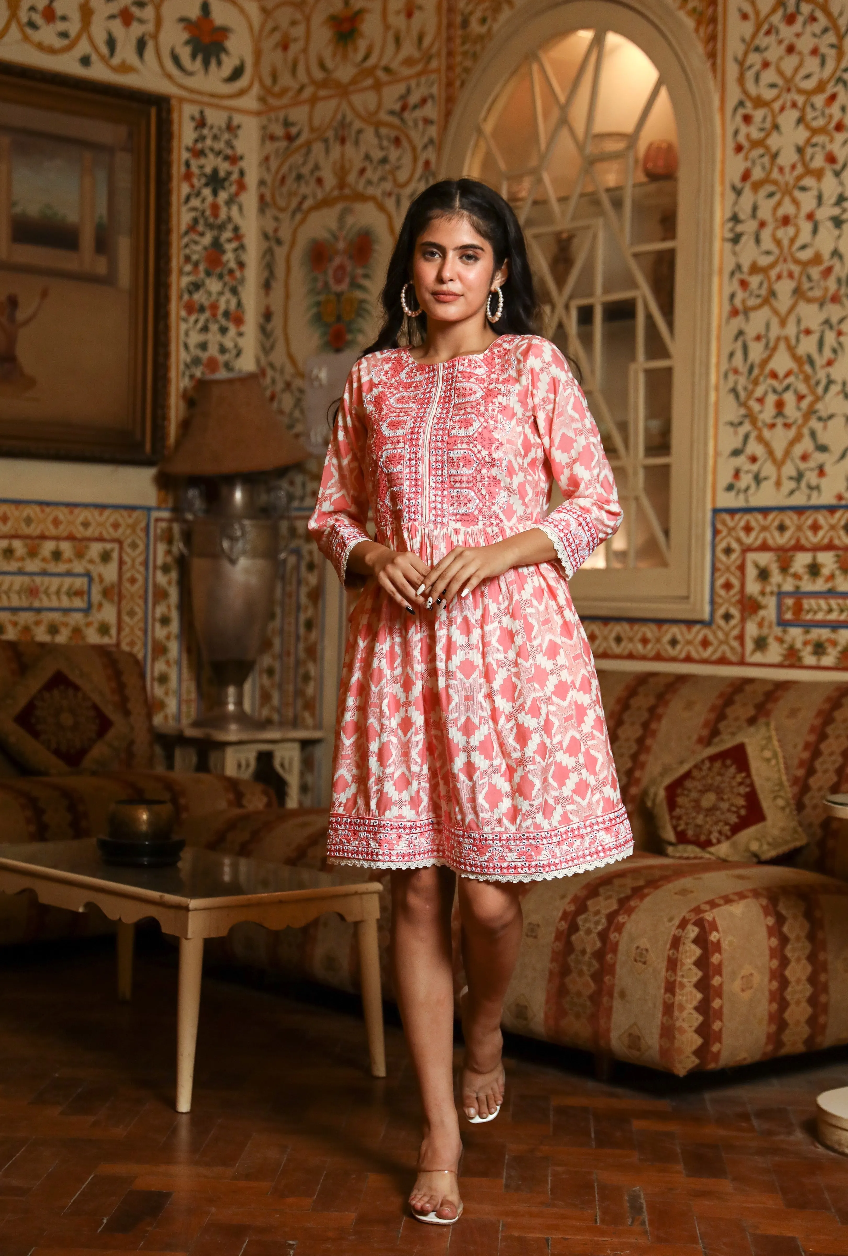 Women Pink Muslin Middy Tunic
